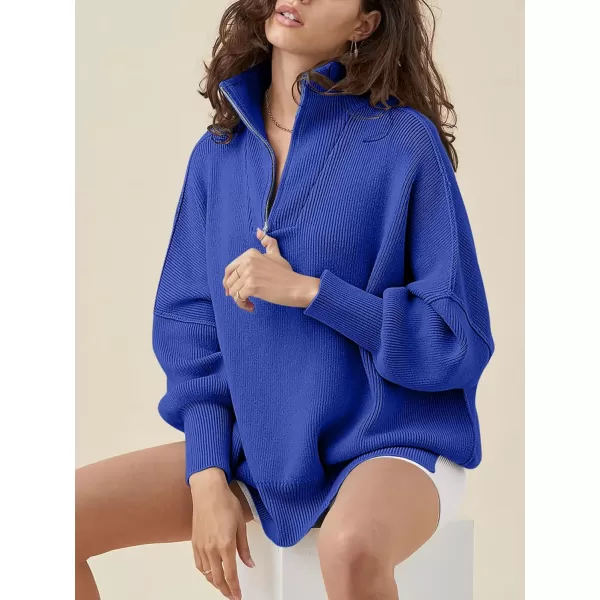 Caracilia Women's Oversized Sweater 2023 1/4 Zipper Collar Long Sleeve Drop Shoulder Slouchy Pullover Top