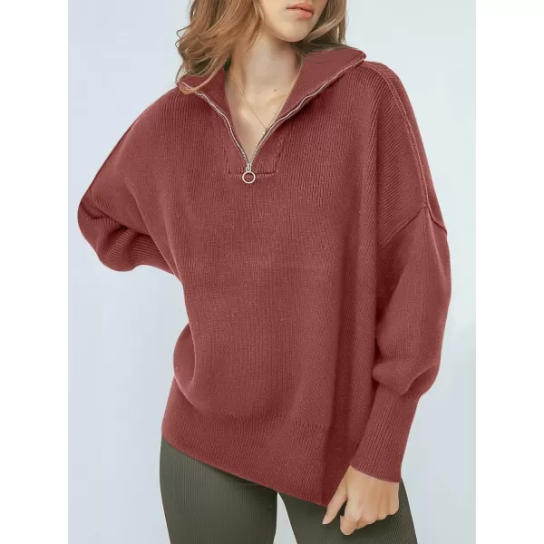 Caracilia Women's Oversized Sweater 2023 1/4 Zipper Collar Long Sleeve Drop Shoulder Slouchy Pullover Top