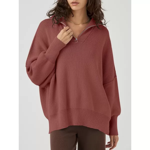 Caracilia Women's Oversized Sweater 2023 1/4 Zipper Collar Long Sleeve Drop Shoulder Slouchy Pullover Top