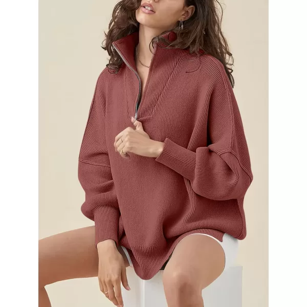 Caracilia Women's Oversized Sweater 2023 1/4 Zipper Collar Long Sleeve Drop Shoulder Slouchy Pullover Top
