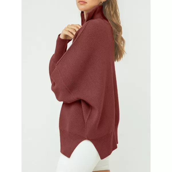 Caracilia Women's Oversized Sweater 2023 1/4 Zipper Collar Long Sleeve Drop Shoulder Slouchy Pullover Top
