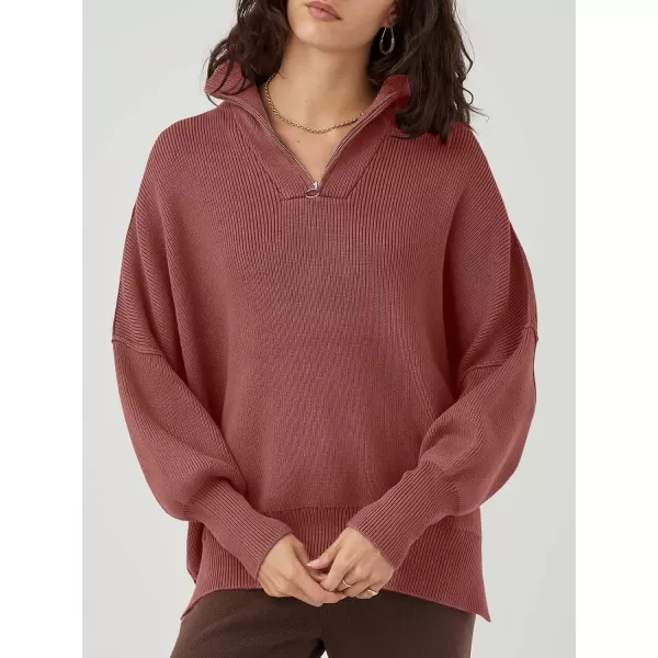 Caracilia Women's Oversized Sweater 2023 1/4 Zipper Collar Long Sleeve Drop Shoulder Slouchy Pullover Top