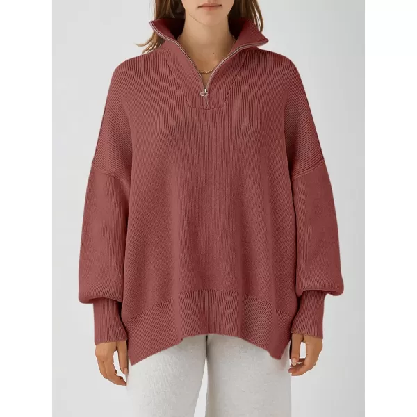 Caracilia Women's Oversized Sweater 2023 1/4 Zipper Collar Long Sleeve Drop Shoulder Slouchy Pullover Top