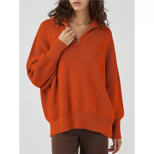Caracilia Women's Oversized Sweater 2023 1/4 Zipper Collar Long Sleeve Drop Shoulder Slouchy Pullover Top
