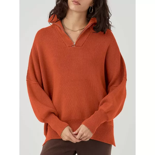 Caracilia Women's Oversized Sweater 2023 1/4 Zipper Collar Long Sleeve Drop Shoulder Slouchy Pullover Top