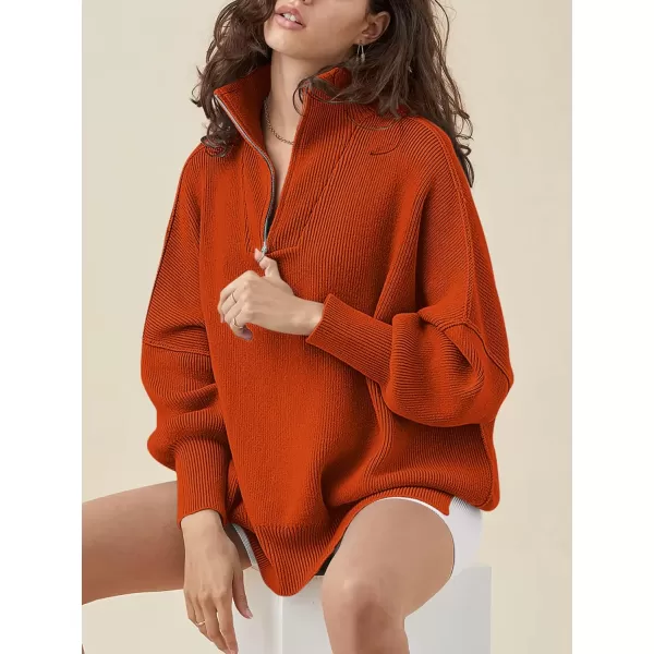 Caracilia Women's Oversized Sweater 2023 1/4 Zipper Collar Long Sleeve Drop Shoulder Slouchy Pullover Top