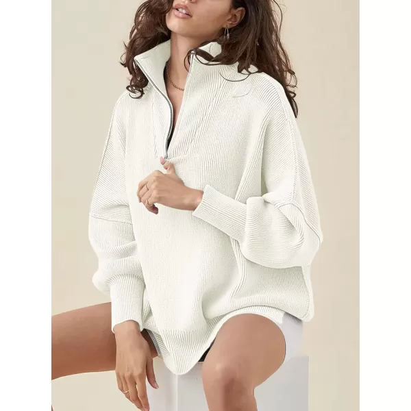 Caracilia Women's Oversized Sweater 2023 1/4 Zipper Collar Long Sleeve Drop Shoulder Slouchy Pullover Top