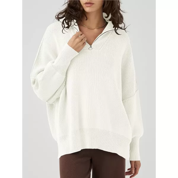 Caracilia Women's Oversized Sweater 2023 1/4 Zipper Collar Long Sleeve Drop Shoulder Slouchy Pullover Top