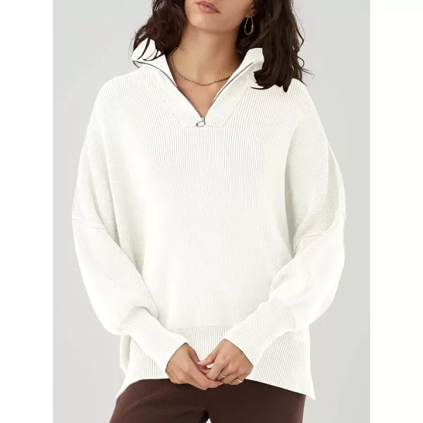 Caracilia Women's Oversized Sweater 2023 1/4 Zipper Collar Long Sleeve Drop Shoulder Slouchy Pullover Top