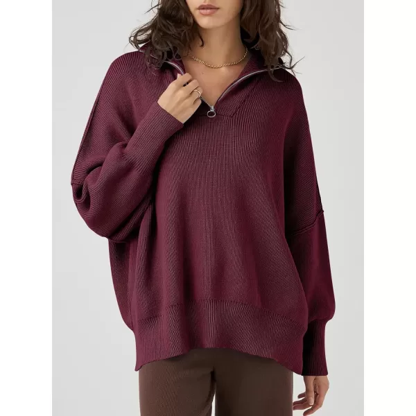 Caracilia Women's Oversized Sweater 2023 1/4 Zipper Collar Long Sleeve Drop Shoulder Slouchy Pullover Top