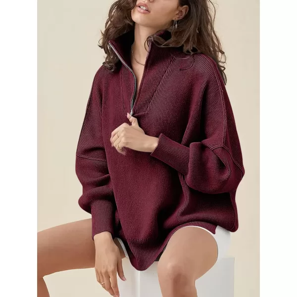 Caracilia Women's Oversized Sweater 2023 1/4 Zipper Collar Long Sleeve Drop Shoulder Slouchy Pullover Top
