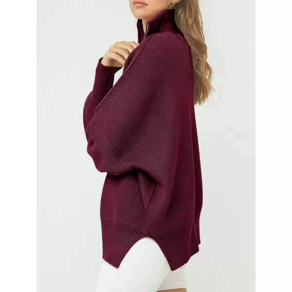 Caracilia Women's Oversized Sweater 2023 1/4 Zipper Collar Long Sleeve Drop Shoulder Slouchy Pullover Top