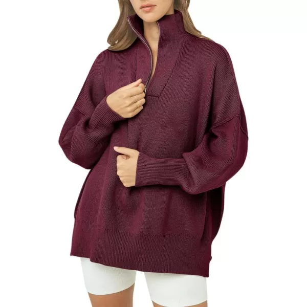 Caracilia Women's Oversized Sweater 2023 1/4 Zipper Collar Long Sleeve Drop Shoulder Slouchy Pullover Top