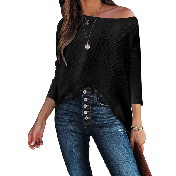 Caracilia Women's Oversized Sweater Boat Neck Long Batwing Sleeve Off Shoulder Knit Pullover Top 2023 Fall Trendy Tunic