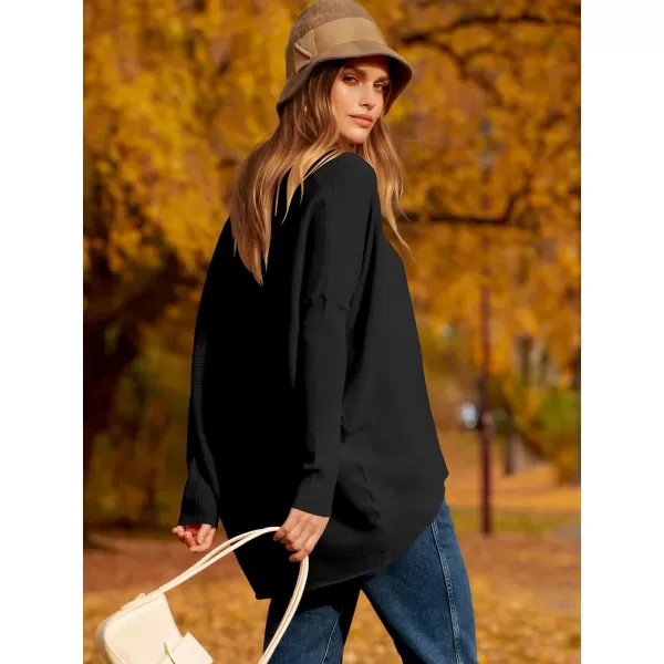 Caracilia Women's Oversized Sweater Boat Neck Long Batwing Sleeve Off Shoulder Knit Pullover Top 2023 Fall Trendy Tunic