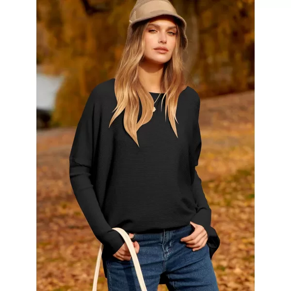 Caracilia Women's Oversized Sweater Boat Neck Long Batwing Sleeve Off Shoulder Knit Pullover Top 2023 Fall Trendy Tunic