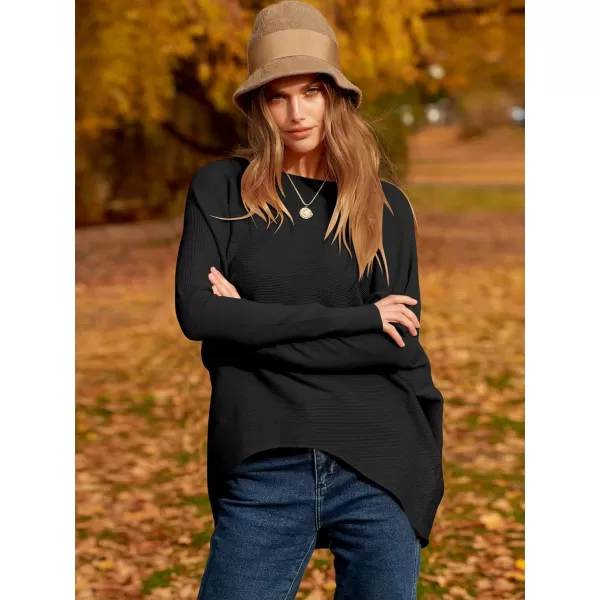 Caracilia Women's Oversized Sweater Boat Neck Long Batwing Sleeve Off Shoulder Knit Pullover Top 2023 Fall Trendy Tunic