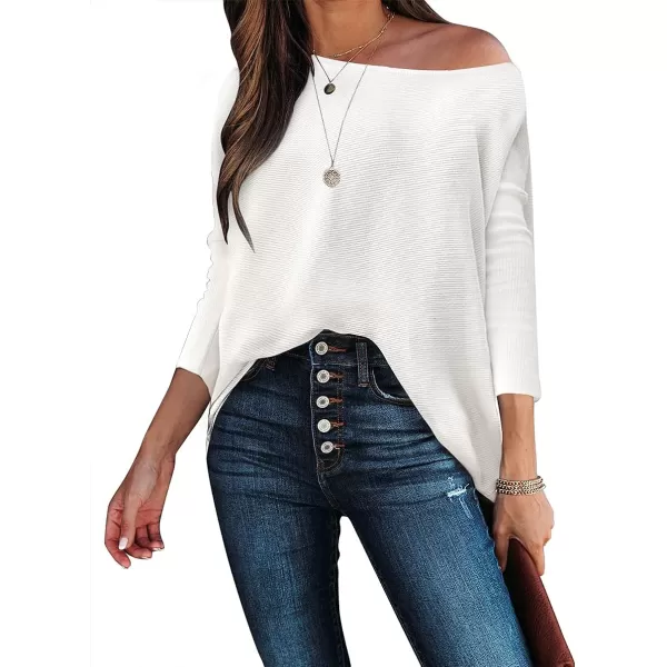 Caracilia Women's Oversized Sweater Boat Neck Long Batwing Sleeve Off Shoulder Knit Pullover Top 2023 Fall Trendy Tunic