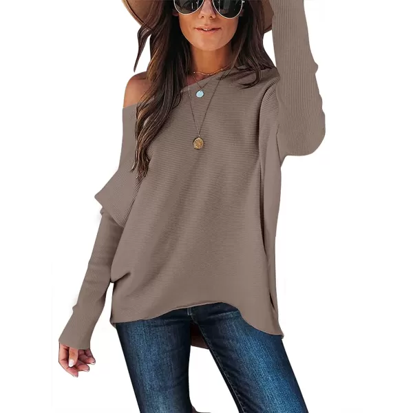 Caracilia Women's Oversized Sweater Boat Neck Long Batwing Sleeve Off Shoulder Knit Pullover Top 2023 Fall Trendy Tunic