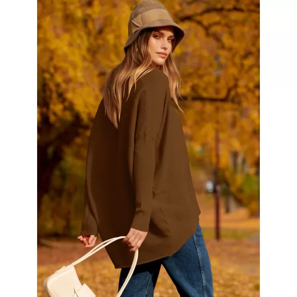 Caracilia Women's Oversized Sweater Boat Neck Long Batwing Sleeve Off Shoulder Knit Pullover Top 2023 Fall Trendy Tunic