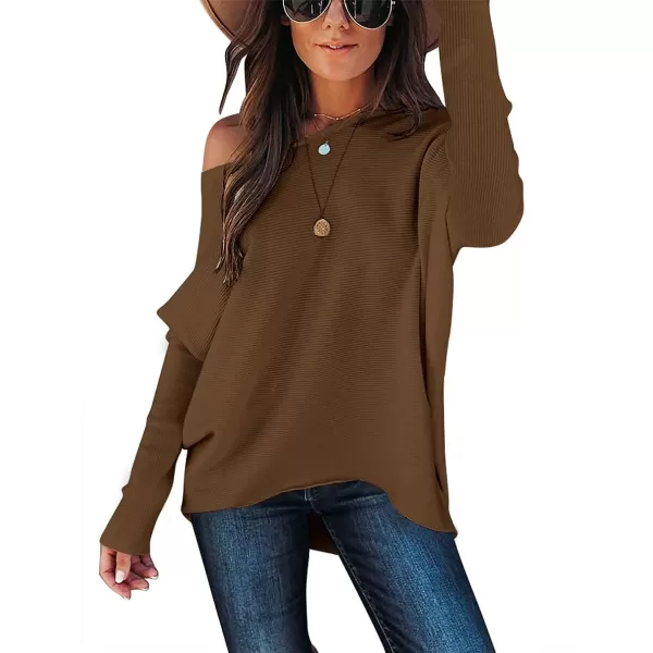 Caracilia Women's Oversized Sweater Boat Neck Long Batwing Sleeve Off Shoulder Knit Pullover Top 2023 Fall Trendy Tunic