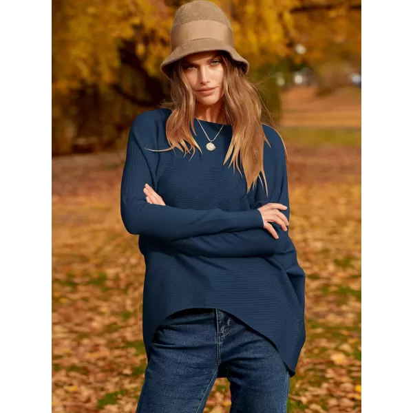 Caracilia Women's Oversized Sweater Boat Neck Long Batwing Sleeve Off Shoulder Knit Pullover Top 2023 Fall Trendy Tunic