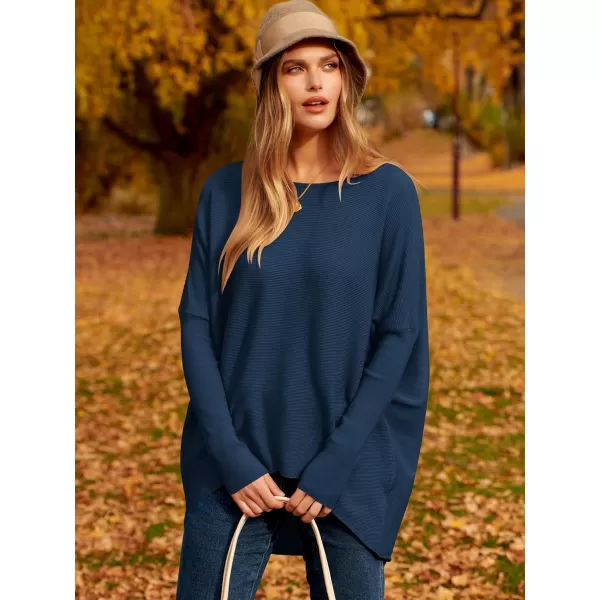 Caracilia Women's Oversized Sweater Boat Neck Long Batwing Sleeve Off Shoulder Knit Pullover Top 2023 Fall Trendy Tunic