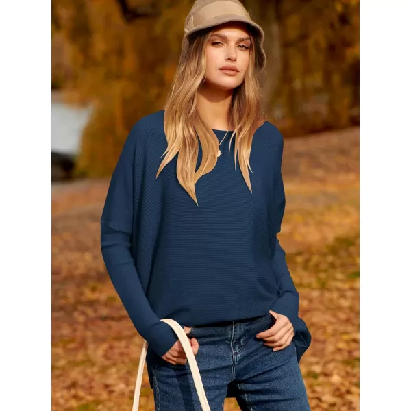 Caracilia Women's Oversized Sweater Boat Neck Long Batwing Sleeve Off Shoulder Knit Pullover Top 2023 Fall Trendy Tunic