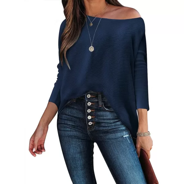 Caracilia Women's Oversized Sweater Boat Neck Long Batwing Sleeve Off Shoulder Knit Pullover Top 2023 Fall Trendy Tunic