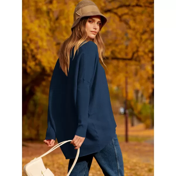 Caracilia Women's Oversized Sweater Boat Neck Long Batwing Sleeve Off Shoulder Knit Pullover Top 2023 Fall Trendy Tunic