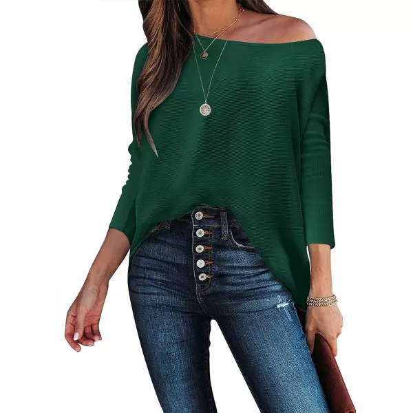 Caracilia Women's Oversized Sweater Boat Neck Long Batwing Sleeve Off Shoulder Knit Pullover Top 2023 Fall Trendy Tunic