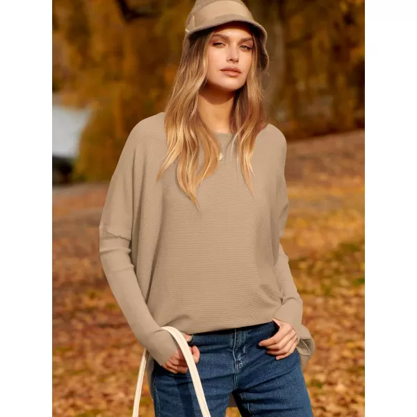 Caracilia Women's Oversized Sweater Boat Neck Long Batwing Sleeve Off Shoulder Knit Pullover Top 2023 Fall Trendy Tunic