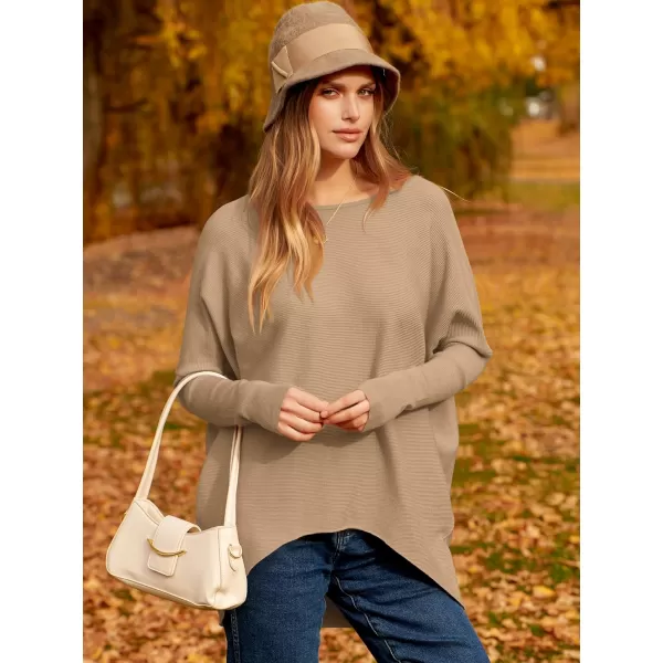 Caracilia Women's Oversized Sweater Boat Neck Long Batwing Sleeve Off Shoulder Knit Pullover Top 2023 Fall Trendy Tunic