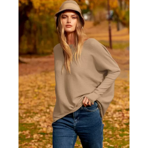 Caracilia Women's Oversized Sweater Boat Neck Long Batwing Sleeve Off Shoulder Knit Pullover Top 2023 Fall Trendy Tunic