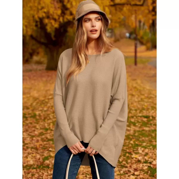 Caracilia Women's Oversized Sweater Boat Neck Long Batwing Sleeve Off Shoulder Knit Pullover Top 2023 Fall Trendy Tunic