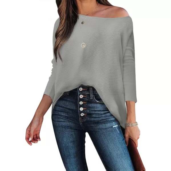 Caracilia Women's Oversized Sweater Boat Neck Long Batwing Sleeve Off Shoulder Knit Pullover Top 2023 Fall Trendy Tunic
