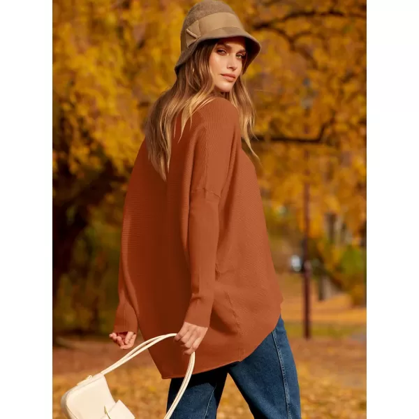 Caracilia Women's Oversized Sweater Boat Neck Long Batwing Sleeve Off Shoulder Knit Pullover Top 2023 Fall Trendy Tunic