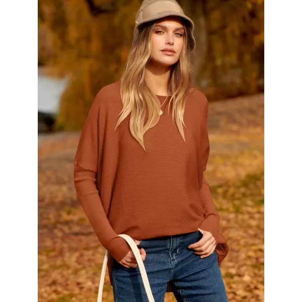 Caracilia Women's Oversized Sweater Boat Neck Long Batwing Sleeve Off Shoulder Knit Pullover Top 2023 Fall Trendy Tunic