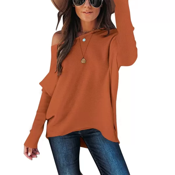 Caracilia Women's Oversized Sweater Boat Neck Long Batwing Sleeve Off Shoulder Knit Pullover Top 2023 Fall Trendy Tunic