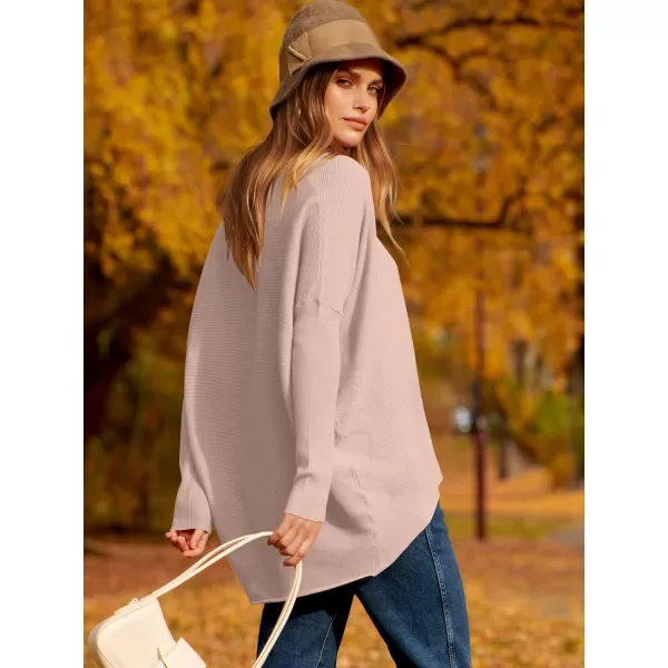 Caracilia Women's Oversized Sweater Boat Neck Long Batwing Sleeve Off Shoulder Knit Pullover Top 2023 Fall Trendy Tunic