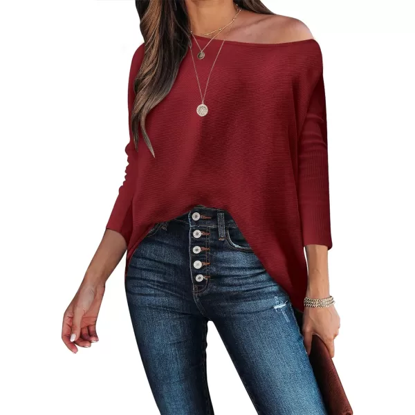 Caracilia Women's Oversized Sweater Boat Neck Long Batwing Sleeve Off Shoulder Knit Pullover Top 2023 Fall Trendy Tunic