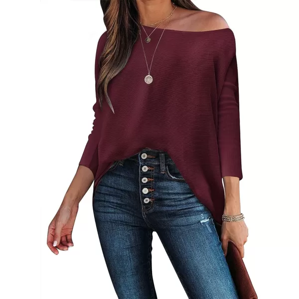 Caracilia Women's Oversized Sweater Boat Neck Long Batwing Sleeve Off Shoulder Knit Pullover Top 2023 Fall Trendy Tunic