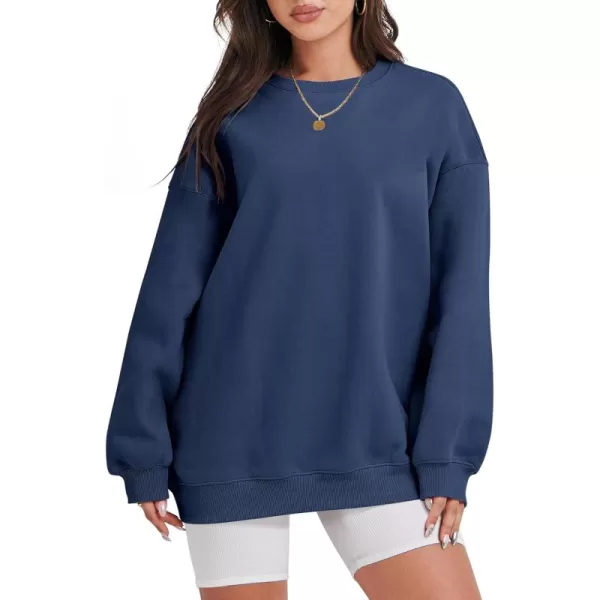 Caracilia Womens Oversized Sweatshirt Crewneck Loose fit Long Sleeve Fleece Pullover 2023 Fall Casual Clothes Hoodie Top