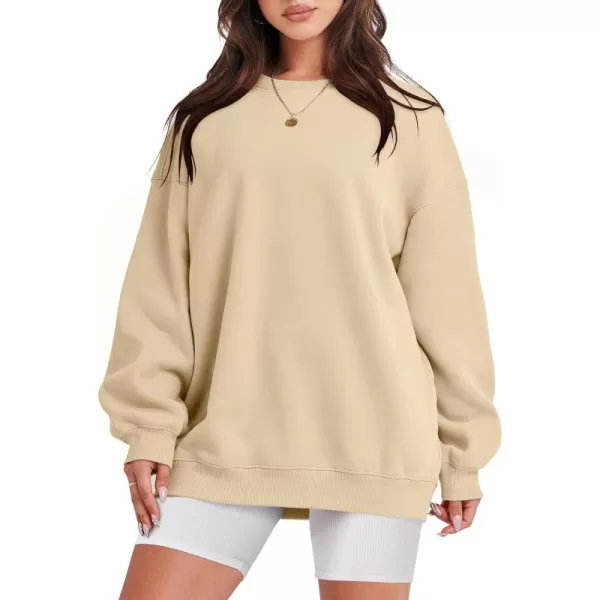 Caracilia Womens Oversized Sweatshirt Crewneck Loose fit Long Sleeve Fleece Pullover 2023 Fall Casual Clothes Hoodie Top