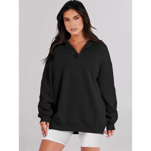 Caracilia Women's Oversized Sweatshirt Long Sleeve Buttons Down Pullover Hoodie Fashion Trendy Outfits Fall Cute Clothes Tops
