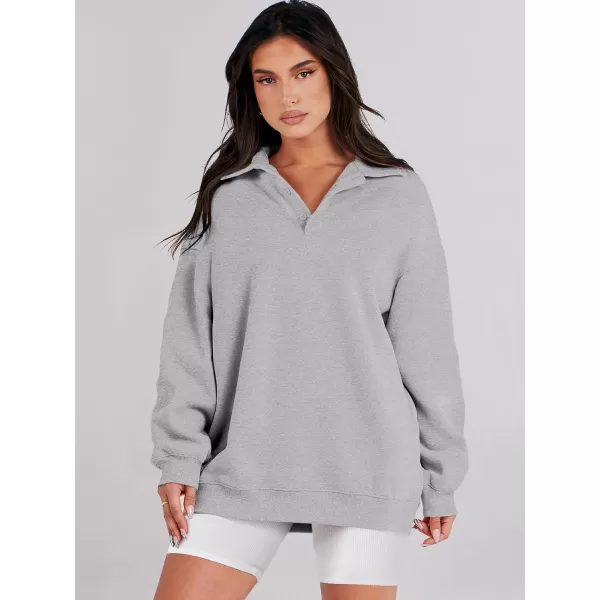 Caracilia Women's Oversized Sweatshirt Long Sleeve Buttons Down Pullover Hoodie Fashion Trendy Outfits Fall Cute Clothes Tops