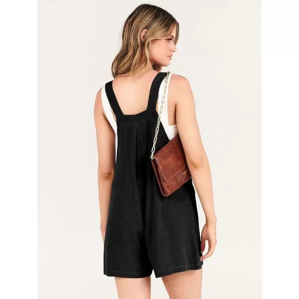 Caracilia Women's Short Overalls Summer Casual Linen Adjustable Straps Loose Wide Leg Bib Rompers Jumpsuits with Pockets