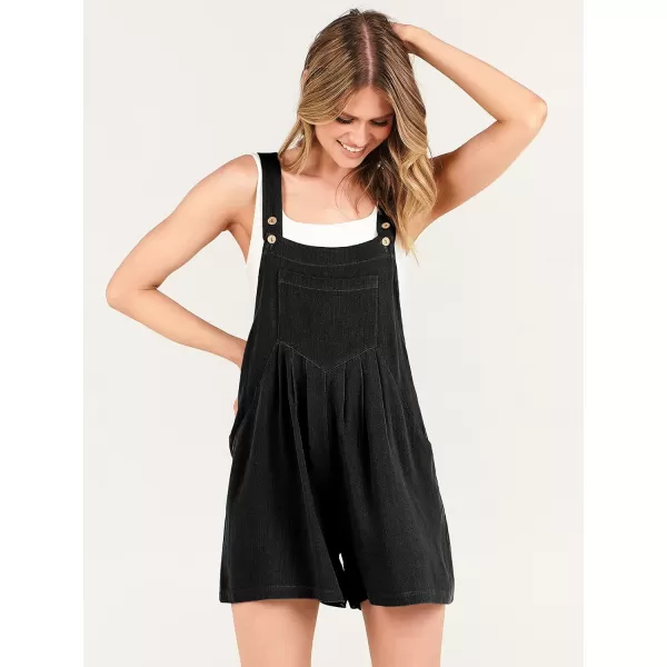 Caracilia Women's Short Overalls Summer Casual Linen Adjustable Straps Loose Wide Leg Bib Rompers Jumpsuits with Pockets