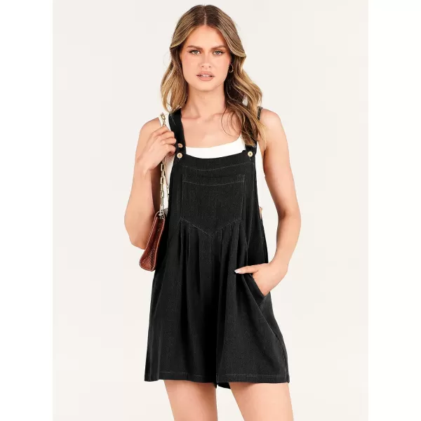 Caracilia Women's Short Overalls Summer Casual Linen Adjustable Straps Loose Wide Leg Bib Rompers Jumpsuits with Pockets