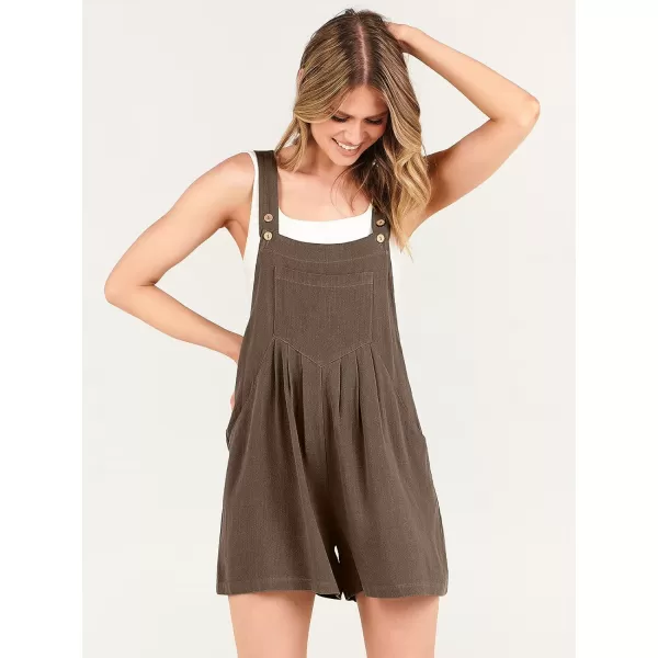 Caracilia Women's Short Overalls Summer Casual Linen Adjustable Straps Loose Wide Leg Bib Rompers Jumpsuits with Pockets